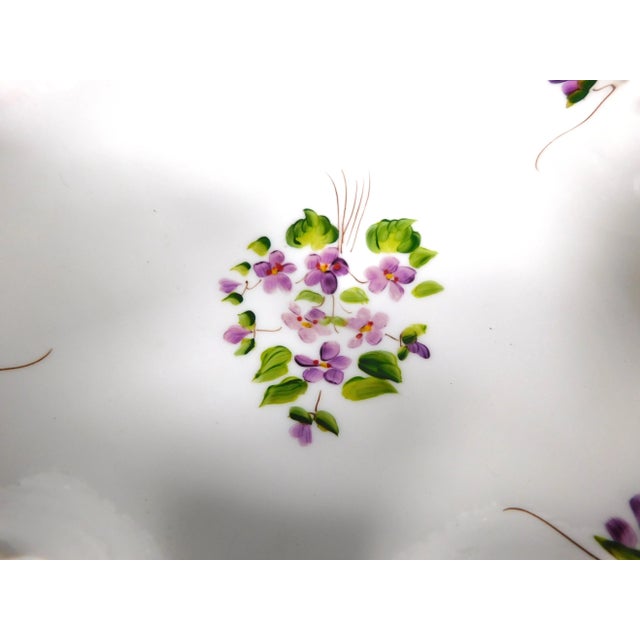 Glass White Footed Glass Compote With Hand Painted Violets For Sale - Image 7 of 7