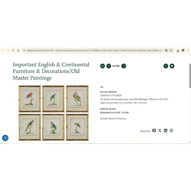 Xaviero Manetti, Ornithologia, 1800s, Engraving & Paper, Set of 6 For Sale - Image 8 of 9