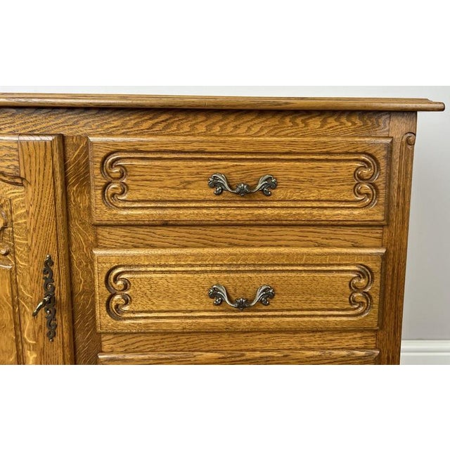 Wood Vintage Louis XIV French Oak Sideboard with Carved Cupboard For Sale - Image 7 of 15