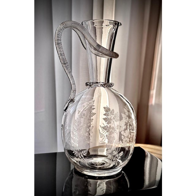 Victorian Etched Glass Amphora Jug with Serpent Handle, 1880s For Sale - Image 13 of 18
