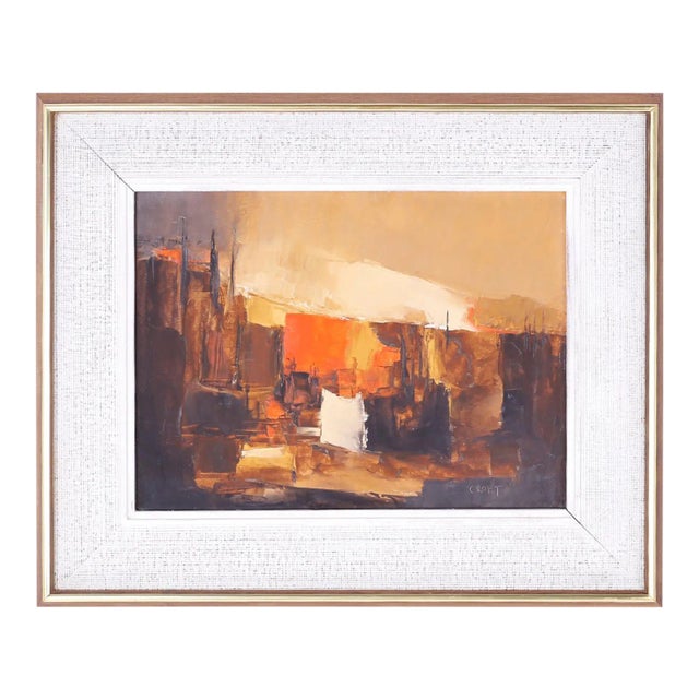 Midcentury Abstract Oil Painting on Board For Sale