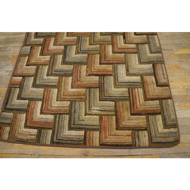 Late 19th Century 1890s Multicolor Geometric Folk Art Antique American Hooked Rug 4'3" X 7'2" Handknotted Wool Carpet For Sale - Image 5 of 6