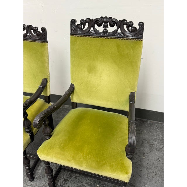 Late 19th Century Antique Carved Wood Couples Armchairs, Pair For Sale - Image 5 of 12