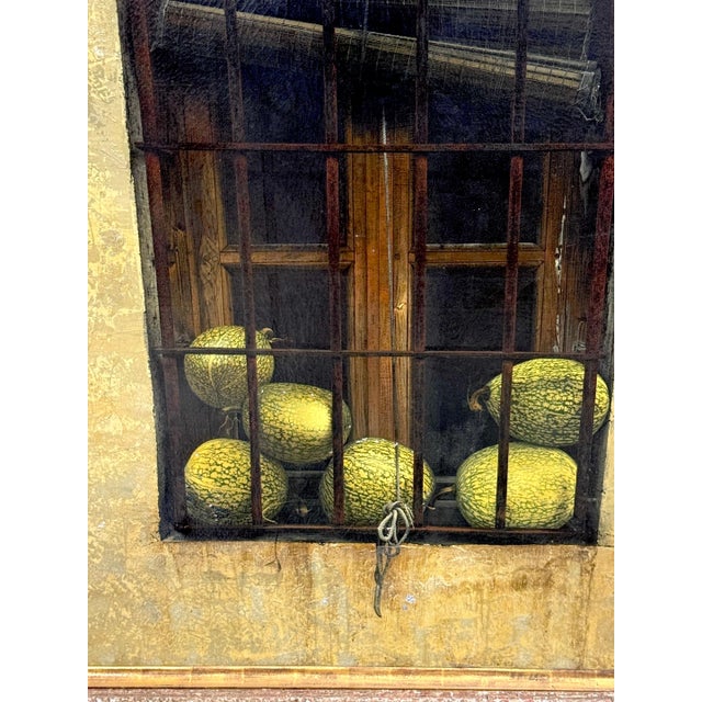 Black Chuck Wood Trompe l’Oeil Still Life of Striped Melons in Barn Window, c. 1970s For Sale - Image 8 of 11