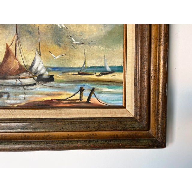 Blue Vintage Impressionist Seascape Oil Painting For Sale - Image 8 of 12