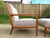 Newly upholstered mid century lounge chair & ottoman set by T.H. Robsjohn Gibbings. Chair upholstery color is an elephant...