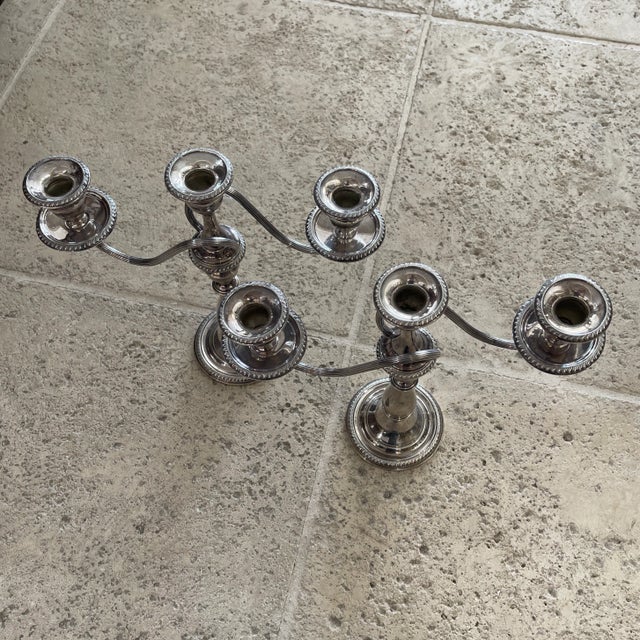Late 20th Century Late 20th Century Sterling Silver Three Light Candelabras- a Pair For Sale - Image 5 of 7