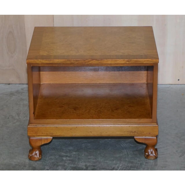 Burl Walnut Claw & Ball Foot Side End Lamp Wine Tables, Set of 2 For Sale - Image 4 of 18