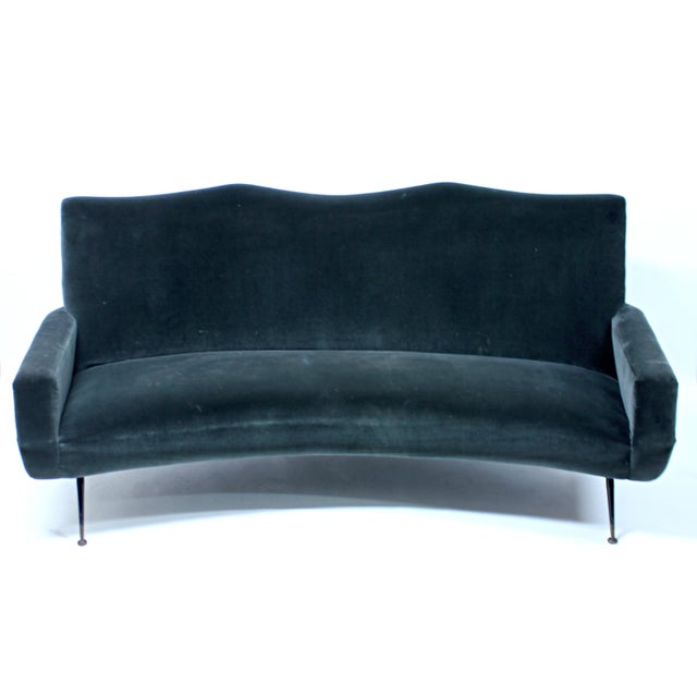 Mid-Century Italian Curved Velvet Sofa, 1950s For Sale - Image 6 of 14