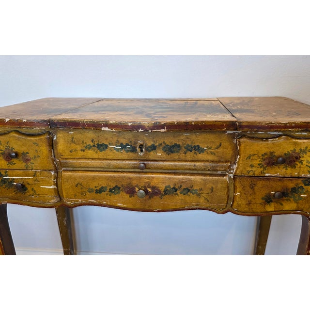 18th C. Italian Chinoiserie Venetian Louis XV Period Antique Polychrome Painted Dressing Table Console For Sale - Image 12 of 18