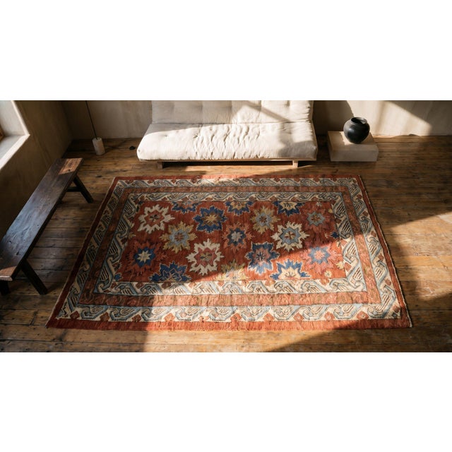 Textile 1890s Red Raspbery Geometric Tribal Antique Caucasian Zeychor Rug 3'5" X 4'7" Wool Carpet For Sale - Image 7 of 9