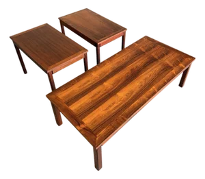 Mid Century Danish Rosewood Coffee and Two Side Tables Set