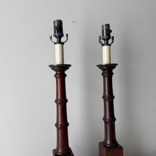 Late 20th Century Colonial Mahogany Table Lamps; A Pair For Sale - Image 5 of 10