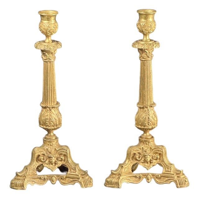 French Louis XV Revival Gilt Bronze Candlesticks, 1800s, Set of 2 For Sale