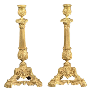 French Louis XV Revival Gilt Bronze Candlesticks, 1800s, Set of 2