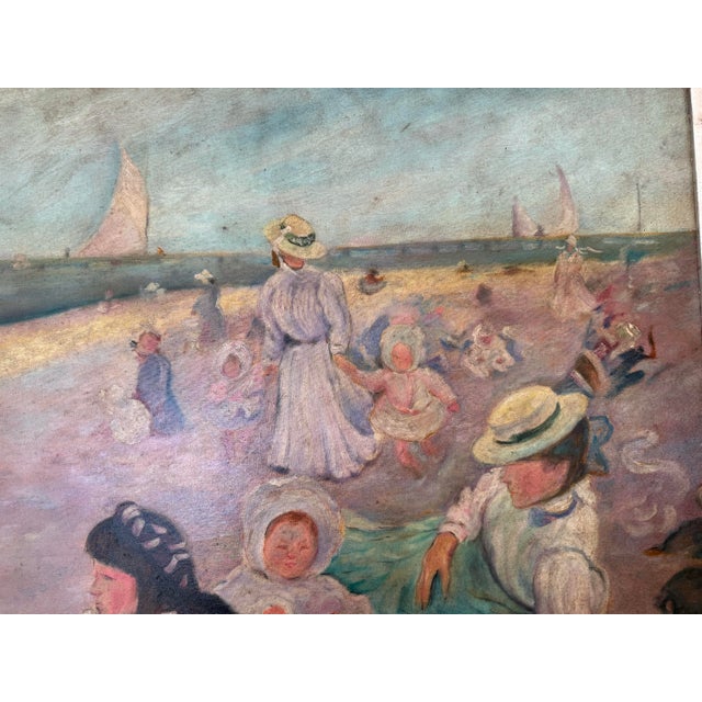 Large Impressionist Seaside Family Scene Reproduction Oil Painting on Canvas For Sale In New York - Image 6 of 7