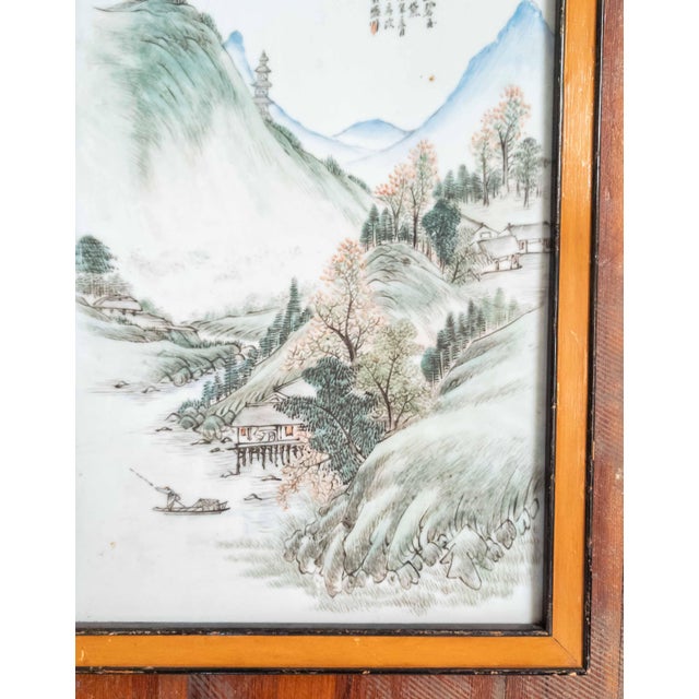 1940s Mid-Century Chinese Republic Period Chinoiserie Porcelain Plaque, Signed For Sale - Image 5 of 11
