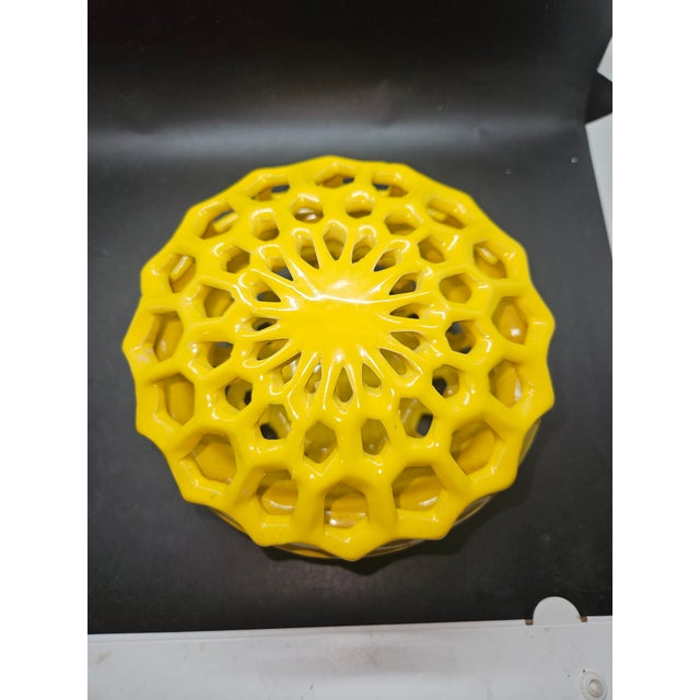 Vintage 90's Reticulated Honey Comb Inspired Handcrafted Ceramic Covered Bowl, the lid sits oddly.