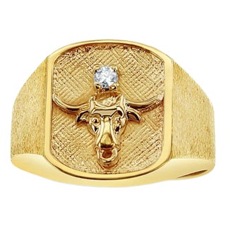 Longhorn Diamond Ring with Brushed Satin Finish, Size 9 For Sale