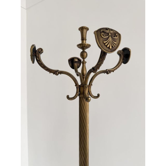 Vintage Brass Coat Rack with Shield Hooks and Twisted Column, 1960s For Sale - Image 9 of 18