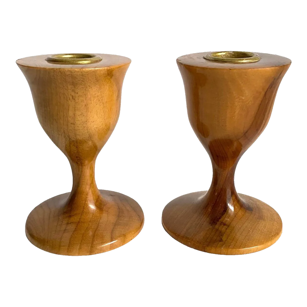 Mid Century 1960s Oregon Myrtle Wood Candle Holders Tulip Shape a