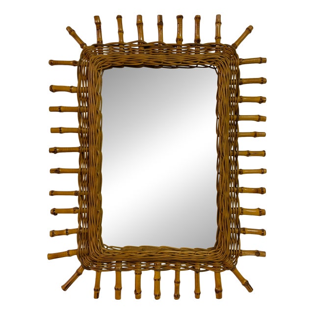Italian Bamboo Mirror, 1970s For Sale