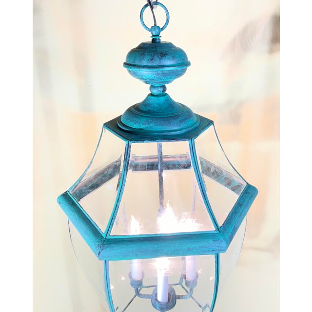 1990s Large Vintage Solid Brass Hanging Lantern/Light Fixture-27”High X 15”.5 Wide For Sale - Image 5 of 12