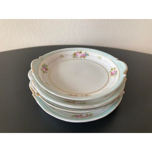 Victorian Vintage Japanese Porcelain Cocktail Drinks Bar Coasters Floral Nippon Design in Rose and Turquoise, Set of 4 For Sale - Image 3 of 12