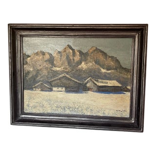 Folk Art 1940's in the Style of Alfons Walde German Impressionist Oil on Canvas Painting For Sale
