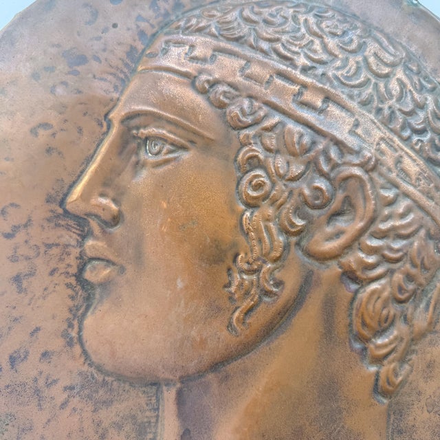 Neoclassical Vintage Hand-Hammered Copper Repoussé Classical Greek Profile Wall Plaque For Sale - Image 3 of 8