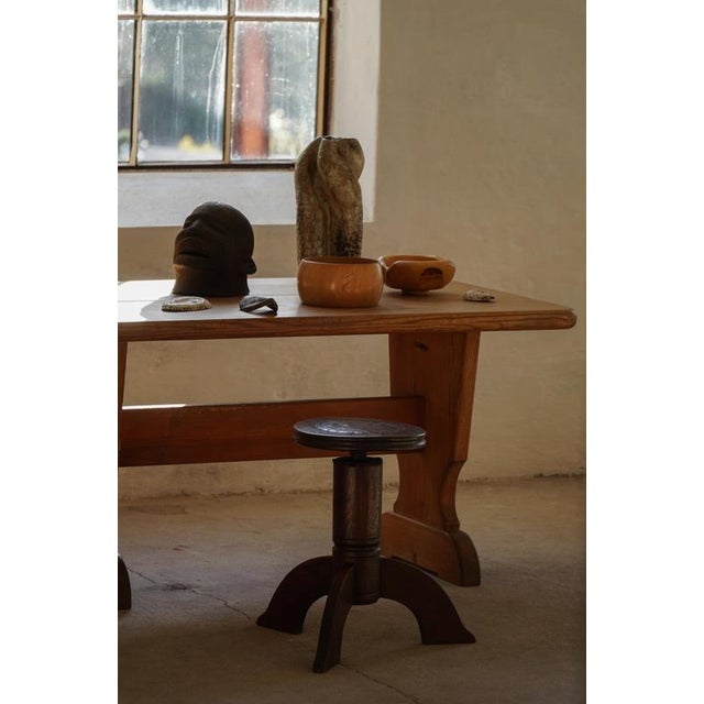 Danish Art Nouveau Adjustable Stool in Carved Wood, 1920s For Sale - Image 11 of 18