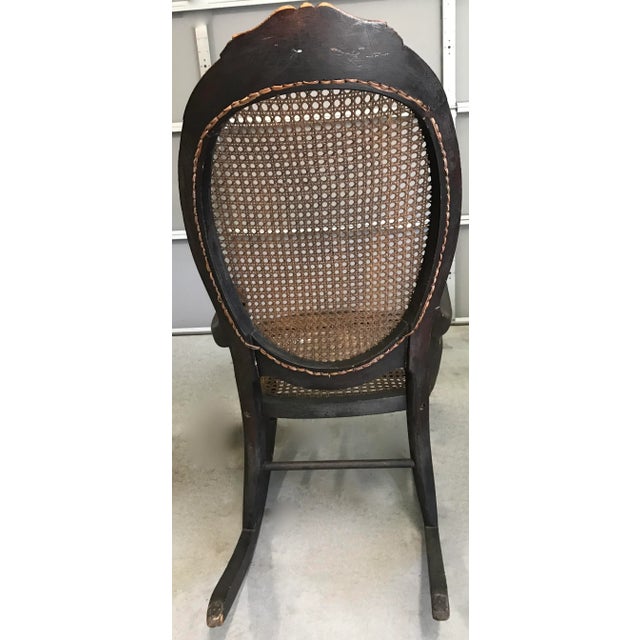Antique Early 1900 Victorian Walnut Caned Rocker For Sale - Image 4 of 9