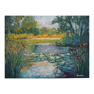 Original Oil Landscape of Lily Pond For Sale