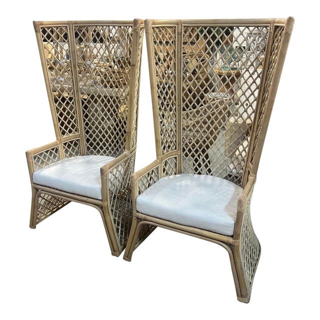 High Back Rattan Chairs - Set of 2 | Chairish