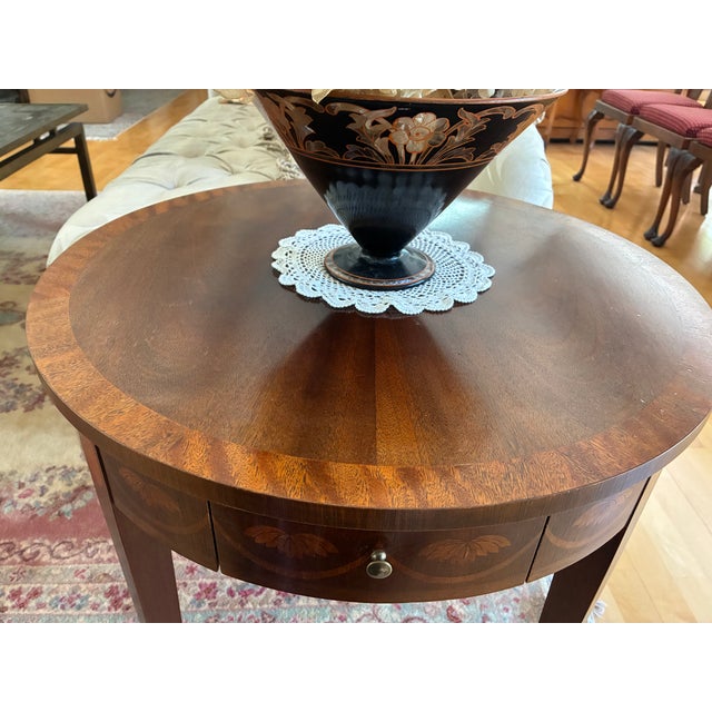 Vintage Baker Furniture USA, Late 20th Century Mahogany, with beautiful satinwood inlaid marquetry, original brass...