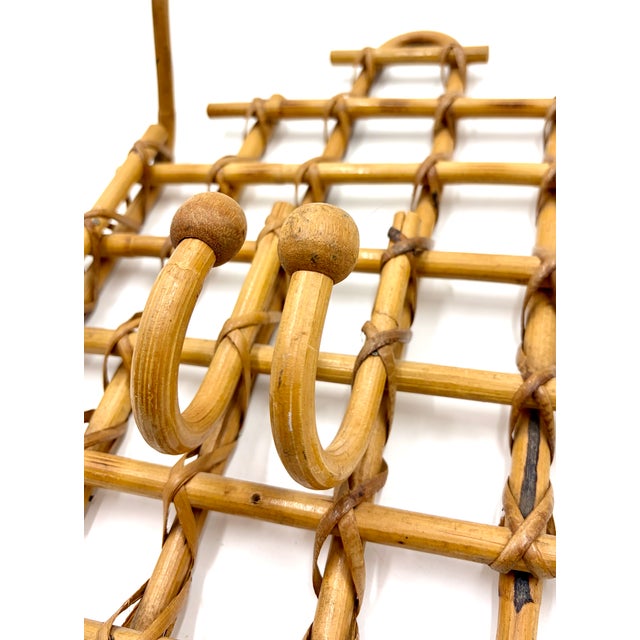 Vintage French Bamboo & Rattan Coat & Hat Rack For Sale - Image 4 of 7