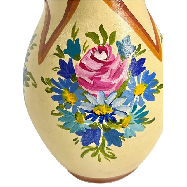 Vintage Colonia Tovar Hand-Painted Floral Clay Pitcher, Venezuelan Folk Art For Sale - Image 9 of 16