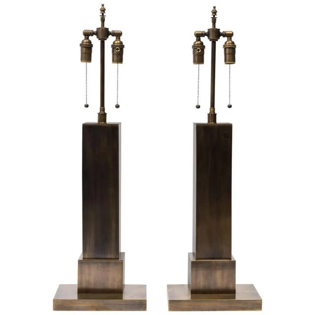 Vintage Art Deco Style Brass Skyscraper Table Lamps - a Pair For Sale In New York - Image 6 of 6