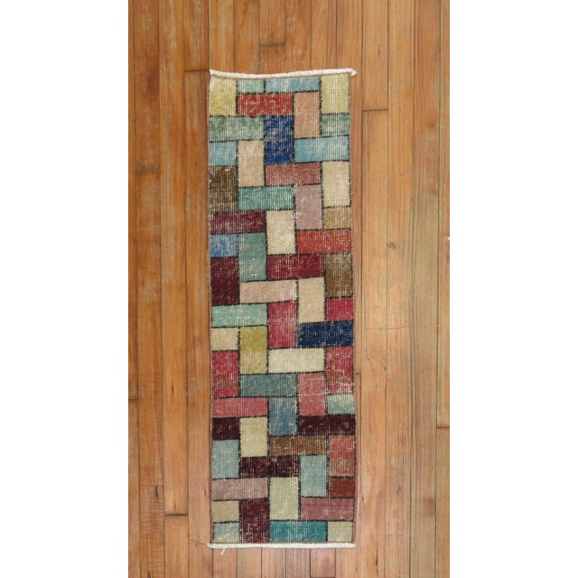 Early 21st Century Vintage Turkish Deco Narrow Small Runner For Sale - Image 5 of 5