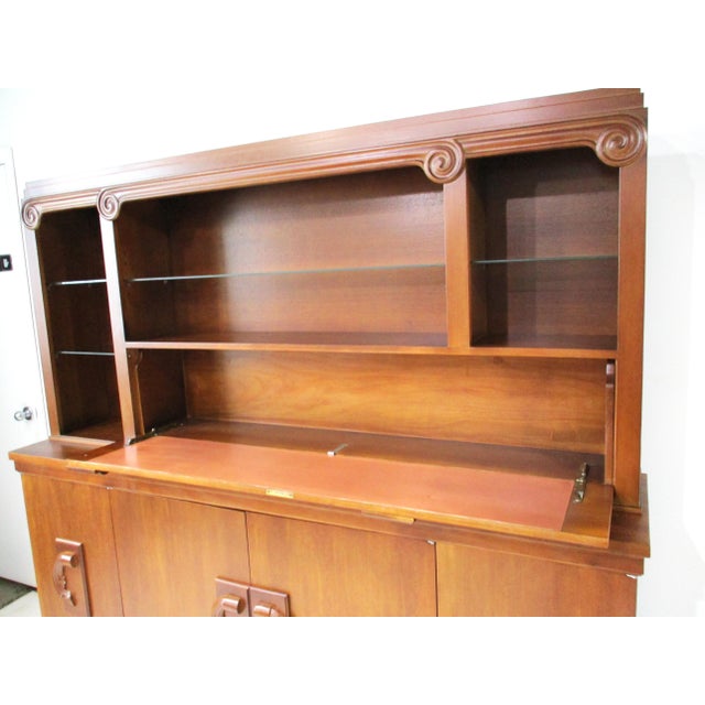 2 Pc. Bar Cabinet Walnut Toned Mid Century Deco Regency For Sale - Image 9 of 18