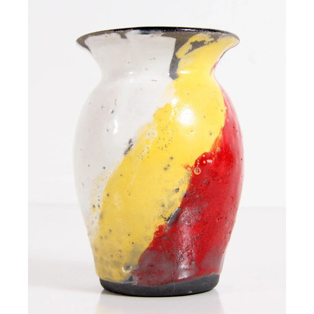 Vintage Mid Century Modern West German Lava Bold Red & Yellow Pottery Vase For Sale - Image 9 of 9