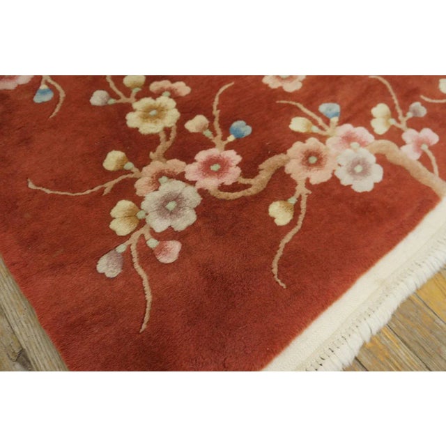 Ruby Red Luxurious Ruby Red Color With Lovely Floral Design Chinese Art Deco Rug For Sale - Image 8 of 10
