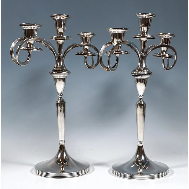 Art Nouveau Silver Three-Flame Candelabra from Lippa & Co, 1890s, Set of 2 For Sale - Image 3 of 9