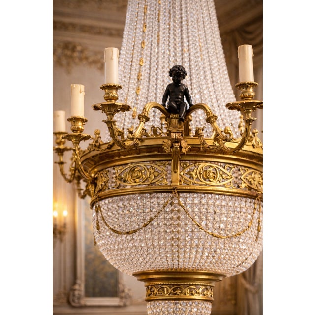 Glass Vintage French Louis XVI Gold Bronze Crystal Chandelier For Sale - Image 7 of 16