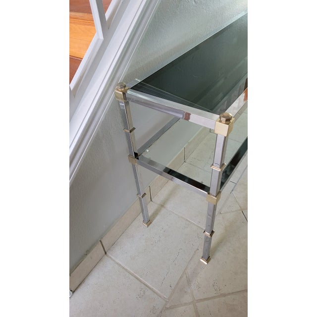 1970s Vintage Chrome and Glass With Brass Details Entry Table For Sale - Image 11 of 12