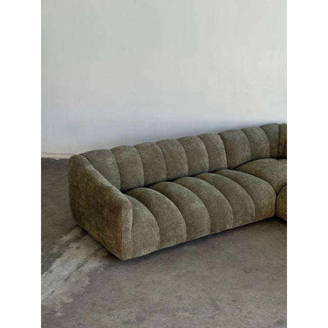 Modern XL - Low Profile Channel Sectional in Green- Floor Model For Sale - Image 3 of 6