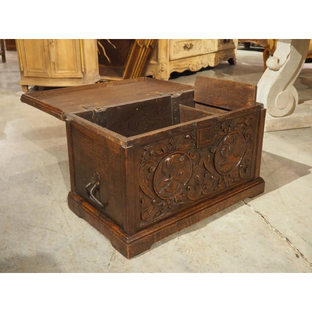 17th Century Northern France Wedding Chest in Carved Oak For Sale - Image 9 of 12