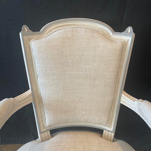Late 19th Century Antique French Louis XVI Neoclassical Painted Armchairs or Fauteuils -a Pair For Sale - Image 5 of 13
