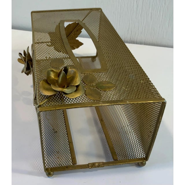 Mid 20th Century Hollywood Regency Gold Metal Mesh Tissue Box Cover For Sale - Image 5 of 6