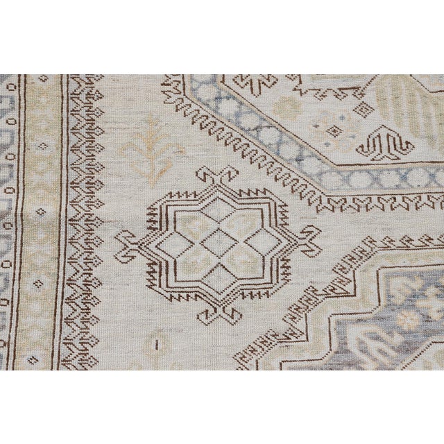 2020s 6'x9' Geometric Kazak Ariana Hazara Rug | Blue, White & Brown Wool For Sale - Image 5 of 6